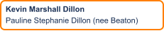 Kevin Marshall Dillon Pauline Stephanie Dillon (nee Beaton)