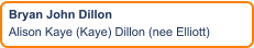 Bryan John Dillon Alison Kaye (Kaye) Dillon (nee Elliott)